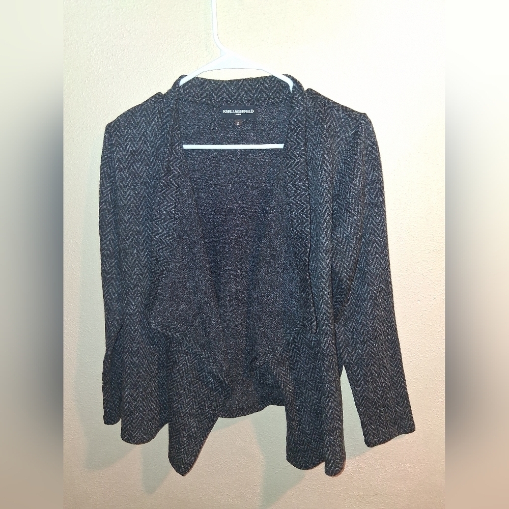 Karl Lagerfeld Paris Black Gray Sweater Blazer Cardigan M